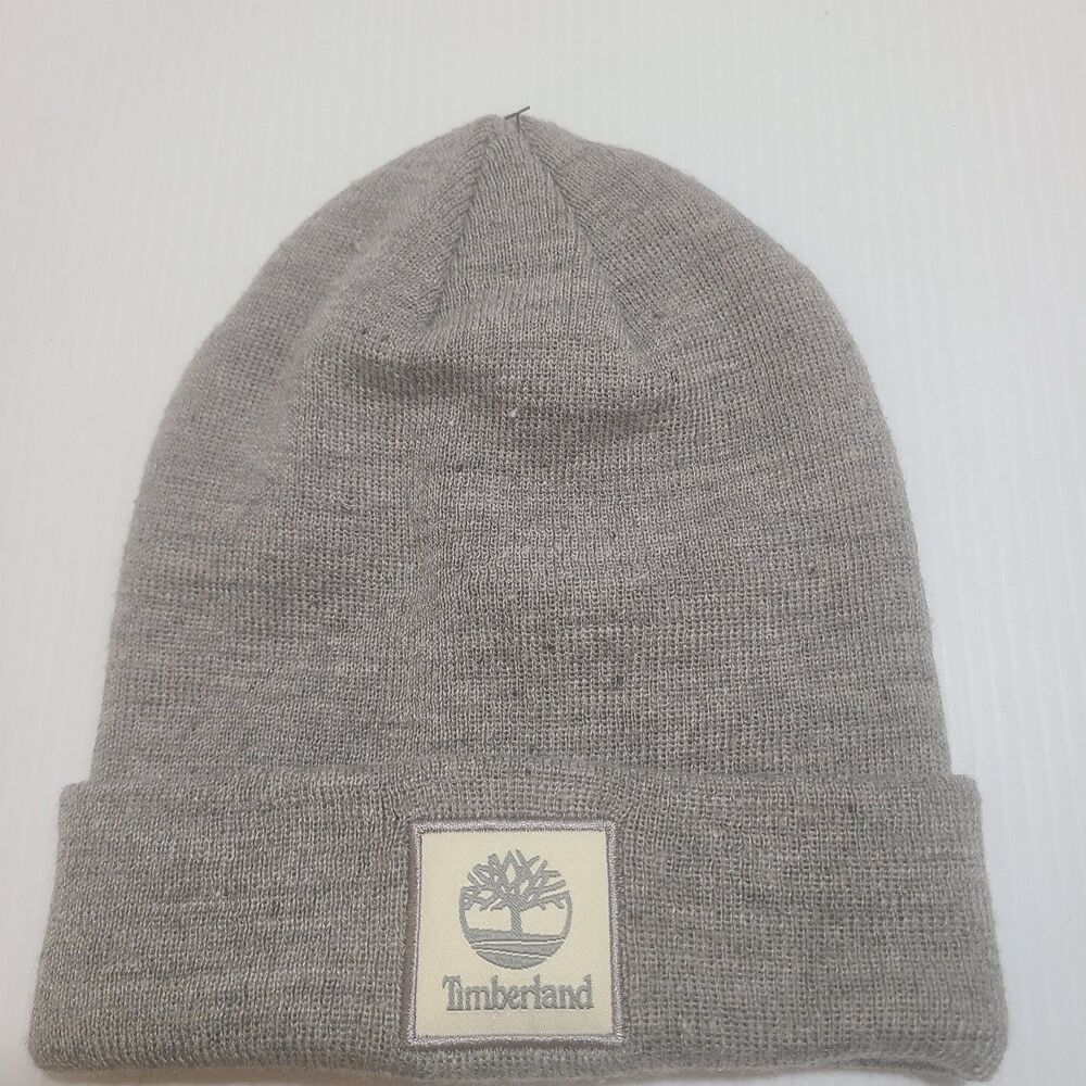 Timberland Beanie Adult One Size Gray Knit Hat Embroidered Preppy Winter Unisex